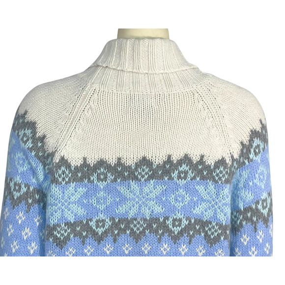 3-FOR-$30 Vtg Sz L Turtleneck Knit Sweater Fair Isle Pastel Blue Angora Blend - Picture 7 of 7